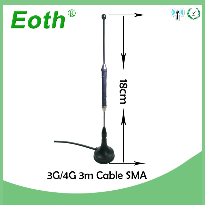 هوائي Eoth 3G 4G LTE 10dbi SMA ذكر موصل الجوي 698-960/1700-2700Mhz IOT قاعدة مغناطيسية 3m واضح مصاصة انتينا