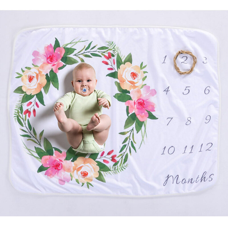 بطانية بطبعة زهور وحروف للطفل ، بطانية نمو شهري ، إكسسوارات تصوير لحديثي الولادة ، 76x102cm