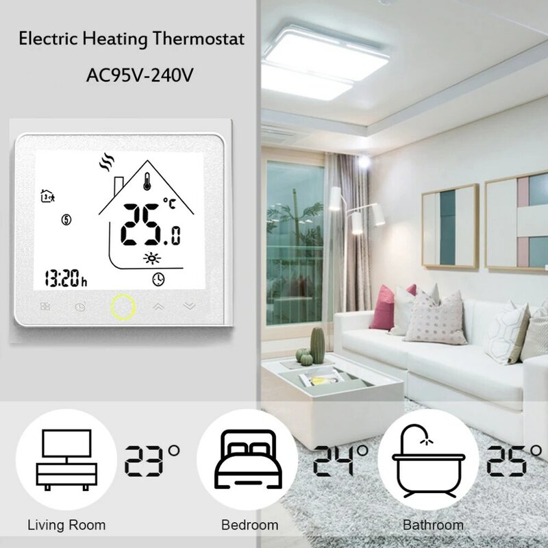 ترموستات 16A منظم حرارة قابل للبرمجة التدفئة الكهربائية شاشة إل سي دي باللمس شاشة NTC الاستشعار غرفة متحكم في درجة الحرارة