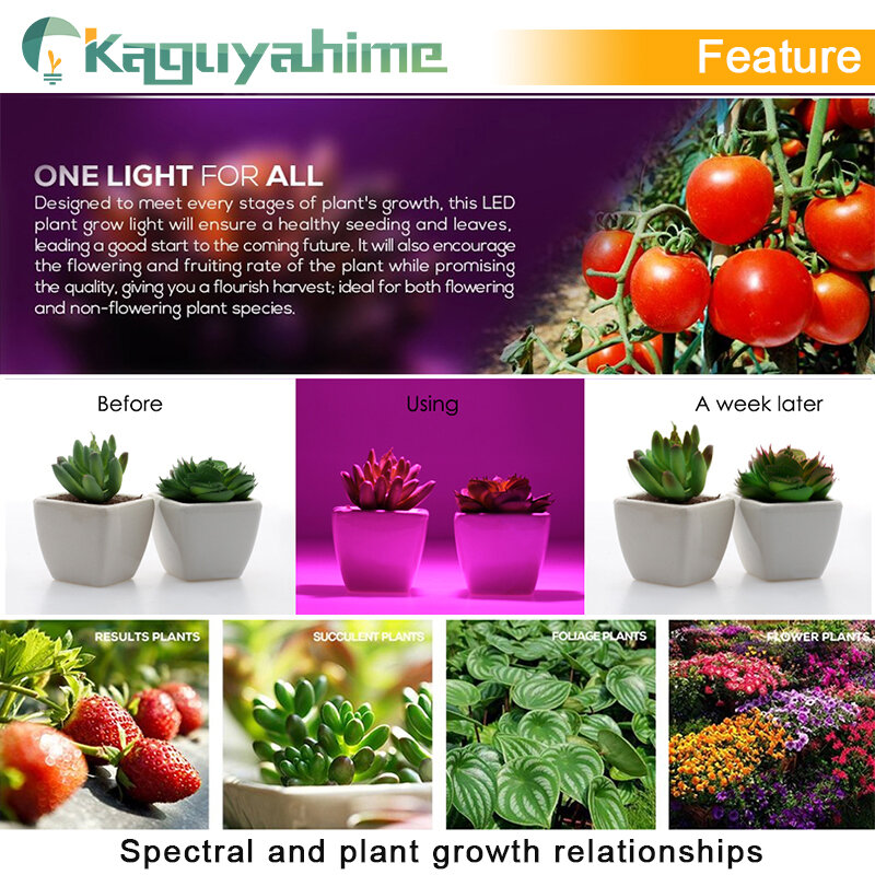 Kaguyahime LED تنمو ضوء E27 Lampada LED تنمو مصباح الطيف الكامل 4 واط 7 واط 12 واط 15 واط 50 واط داخلي النبات مصباح الأشعة فوق البنفسجية المزهرة الزراعة المائية