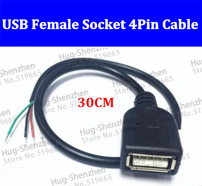 جودة عالية USB الإناث مقبس البيانات محول التوصيل jcak كابل ، 4Pin كابل ، لحام ، DIY ، 30 سنتيمتر 100 قطعة/الوحدة
