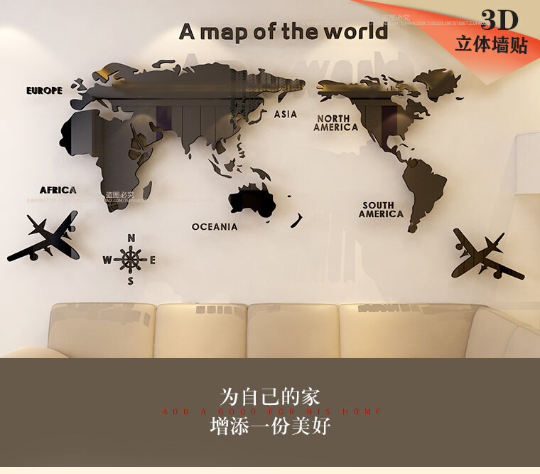 خريطة العالم الاكريليك ثلاثية الأبعاد الصلبة الكريستال غرفة نوم الجدار مع غرفة المعيشة الفصول الدراسية ملصقات مكتب الديكور DIY بها بنفسك الأفكار