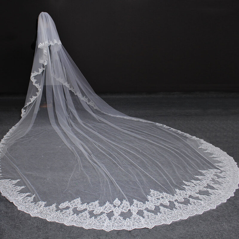 جودة عالية 5 متر أنيق البريق الترتر الدانتيل حافة 2T الزفاف الحجاب مع مشط 5 M طويلة الفاخرة 2 طبقات الزفاف الحجاب