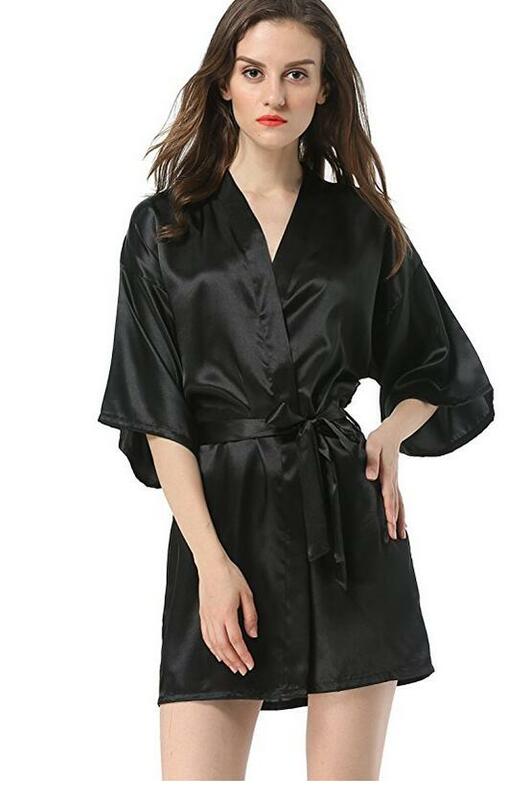 جديد أسود الصينية المرأة فو حبل من الحرير حمام ثوب Hot البيع كيمونو يوكاتا Bathrobe بلون ملابس خاصة S M L XL XXL NB032