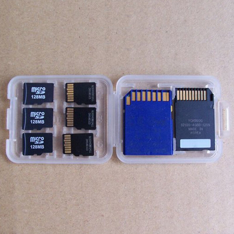 حافظة واقية بلاستيكية شفافة صغيرة لبطاقات الذاكرة SD ، SDHC ، TF ، MS ، قطعة وحدة ، 8 في 1