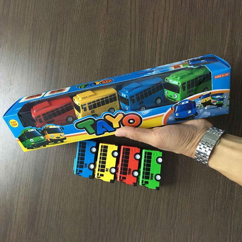 متعة 4 قطعة/المجموعة تايو تايو حافلة البسيطة البلاستيك التراجع الأزرق الصغير الأحمر Gani الأصفر اني الأخضر Rogi حافلة سيارة نموذج للأطفال هدية