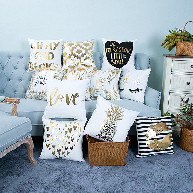 وسادة ذهبية على شكل أناناس وحب ، غطاء وسادة مزخرف للمنزل أو الأريكة ، 45 × 45 سنتيمتر