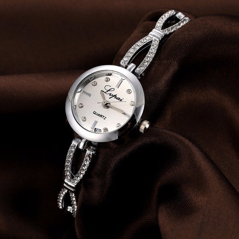 ساعة يد كوارتز للنساء ، سوار من الفولاذ المقاوم للصدأ مرصع بالكريستال وحجر الراين