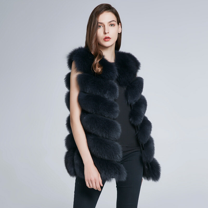 JKP الشتاء النساء الطبيعية الثعلب الفراء معطف متوسطة طويلة عالية الجودة الفراء الحقيقي سترة دون أكمام موضة الدفء جاكيت جلدي H6X-65C
