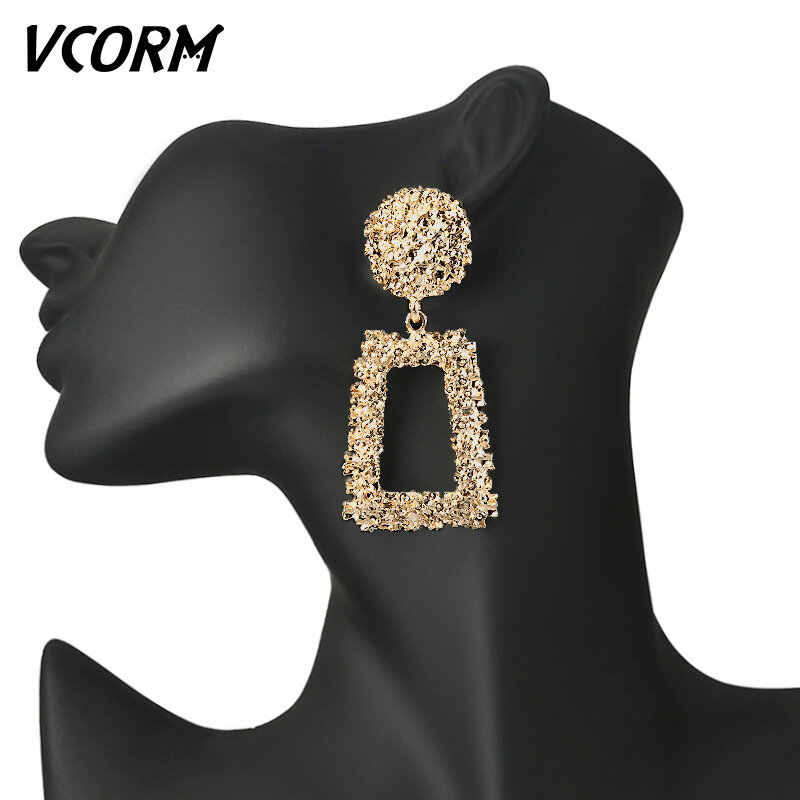 VCORM-أقراط ذهبية كبيرة عتيقة للنساء ، مجوهرات معدنية ، هندسية ، عصرية ، 2018
