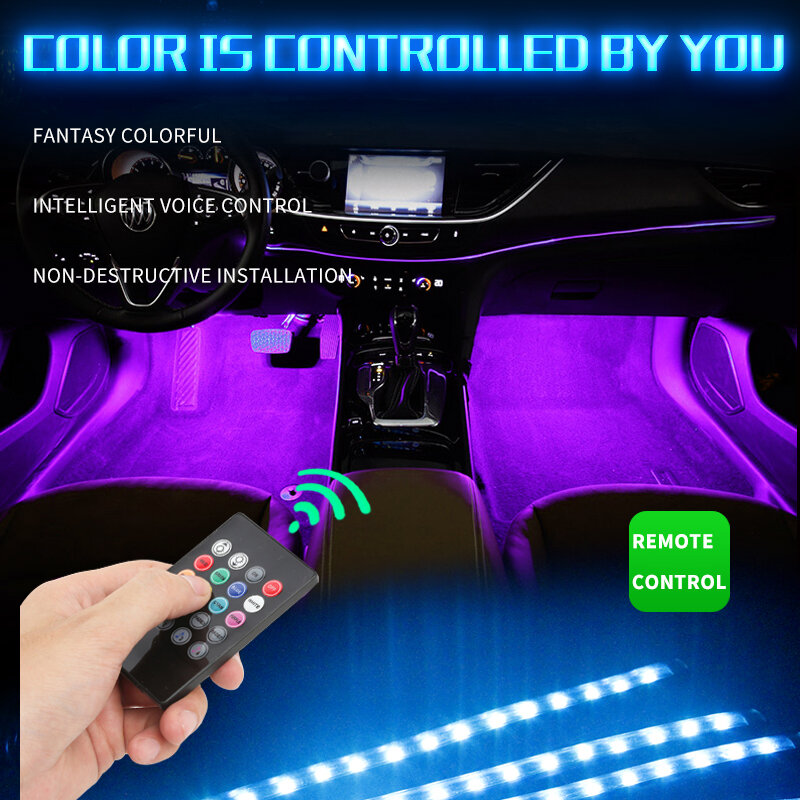 12 LED سيارة الداخلية الطابق القدم مصباح السيارات الديكور ضوء مع USB وسائط متعددة سيارة التصميم الغلاف الجوي RGB النيون مصباح شرائط