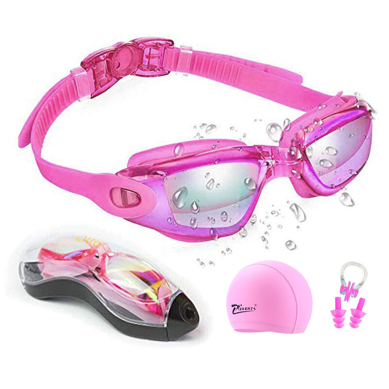 نظارات سباحة احترافية من السيليكون مع حماية من الضباب والأشعة فوق البنفسجية للأطفال والرجال والنساء ، مع سدادة أذن للغوص