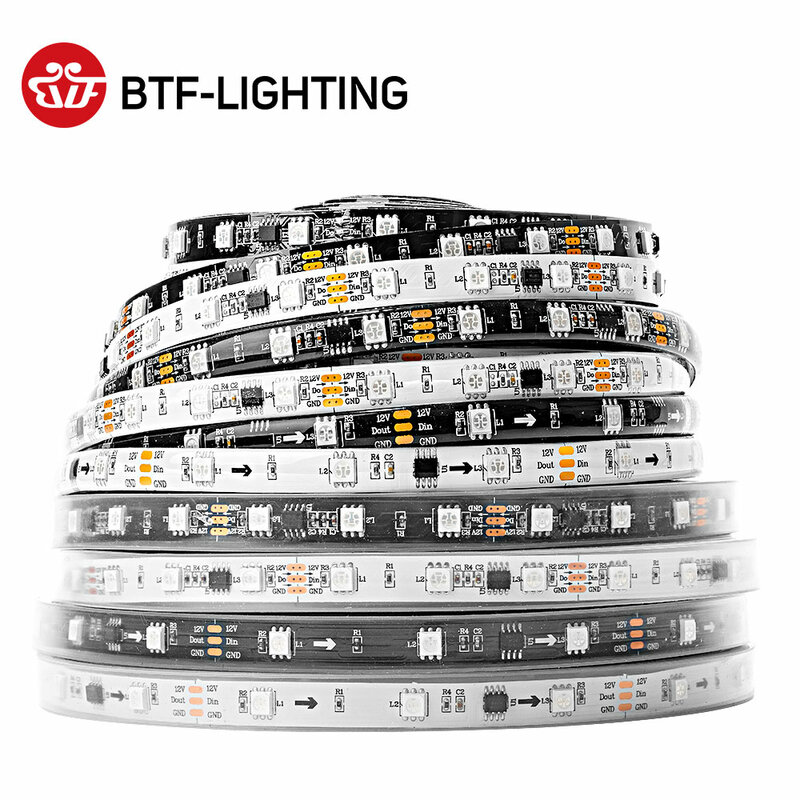Rgb led ضوء الشريط 5050 مصلحة الارصاد الجوية ، 30 ، 48 ، 60 ، 96 ، 144 المصابيح ، الخارجية 1 ic التحكم ، 3 المصابيح ، عادي ، dc12v ، ws2811