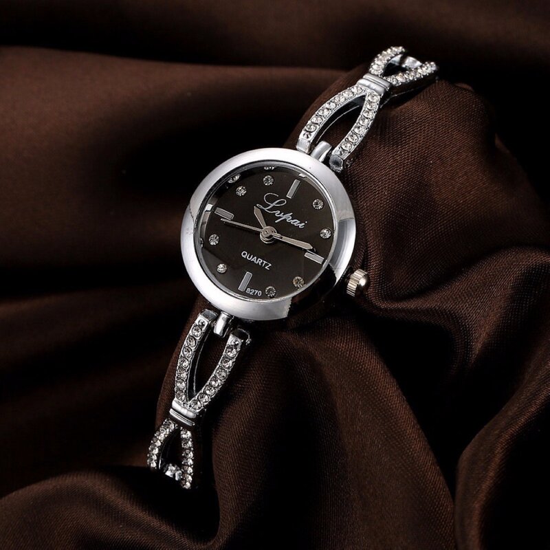 ساعة يد كوارتز للنساء ، سوار من الفولاذ المقاوم للصدأ مرصع بالكريستال وحجر الراين