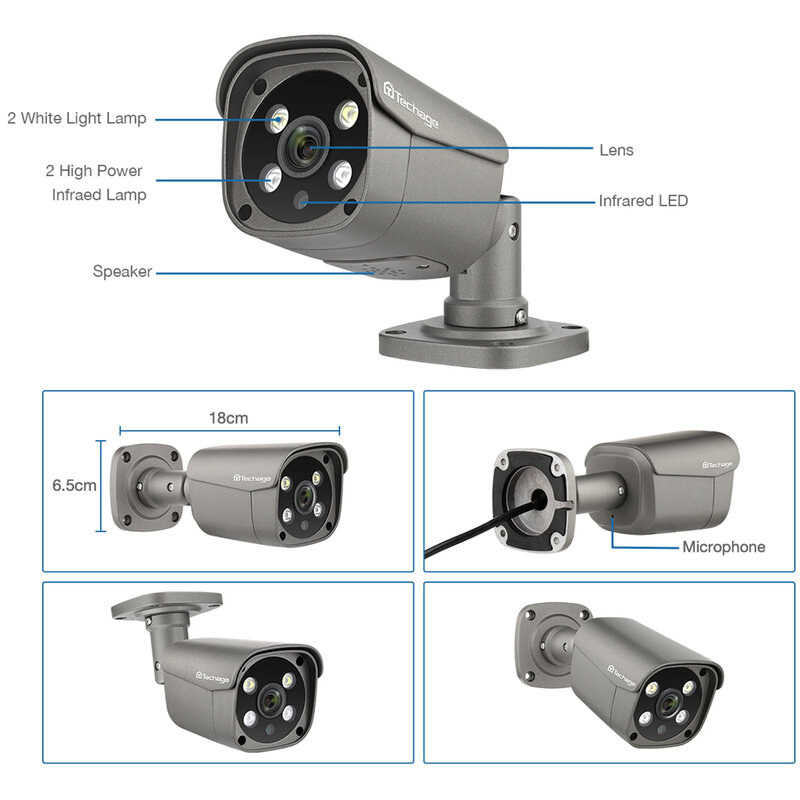 كاميرا Techage UHD بدقة 4K بدقة 8 ميجابكسل بدقة 5 ميجابكسل كاميرا POE الأمنية الذكية بتقنية الذكاء الاصطناعي والكشف البشري عن الصوت في اتجاهين كاميرا IP CCTV للمراقبة بألوان ليلية