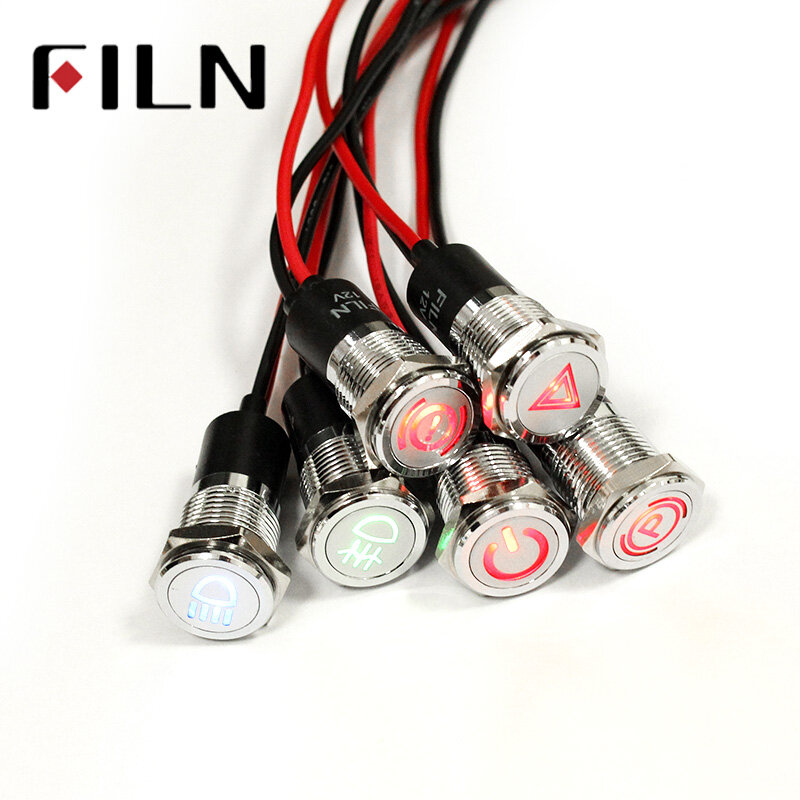 FILN-مؤشر led صغير مع كابل 20 سنتيمتر ، أداة تطبيق لوحة السيارة ، مصباح led صغير 14 مللي متر ، أحمر ، أصفر ، أبيض ، أزرق ، أخضر ، 6 فولت ، 24 فولت ، 110 فولت ، 220 فولت
