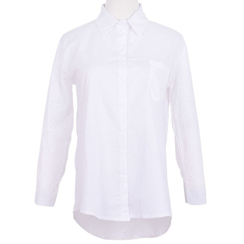 قميص أبيض للسيدات بلوزات وبلوزات الستر حجم كبير بلوزة حريمي قميص عمل مجوف 9/10 الأكمام Blusas Femininas