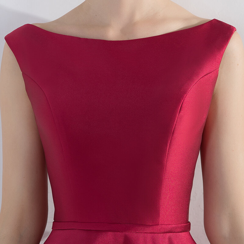 فستان سهرة أنيق من LADYBEAUTY باللون الأحمر الخمري عالي منخفض قصير من الأمام طويل من الخلف للحفلات الرسمية مقاس كبير