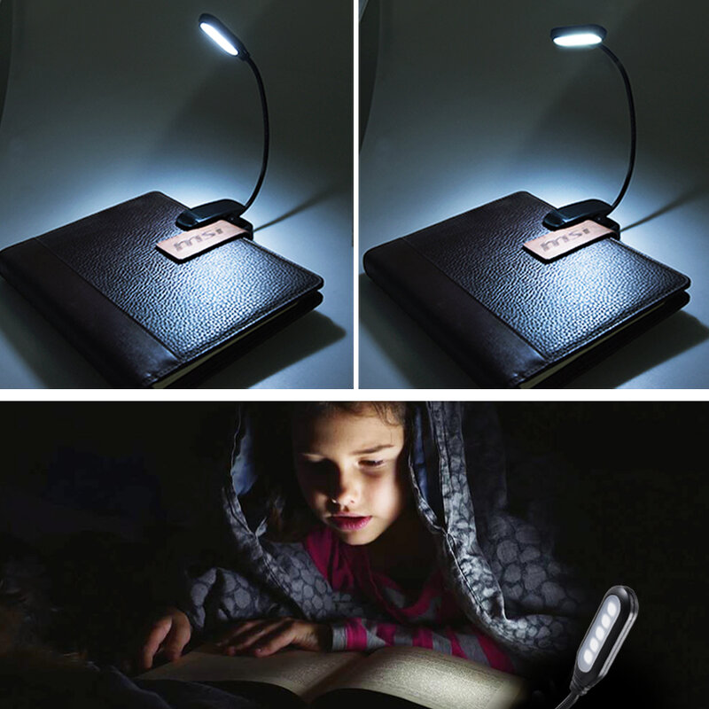 قابل للتعديل LED كتاب ضوء مع Goosenecks كليب 5 المصابيح AAA بطارية تعمل بالطاقة مرنة ليلة القراءة مكتب مصباح دفتر كول الأبيض