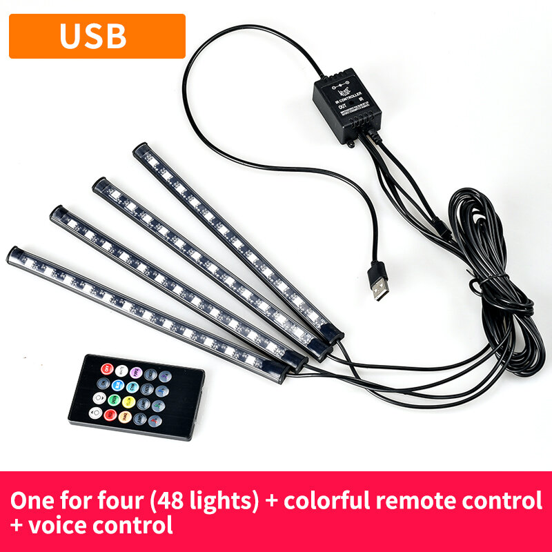 12 LED سيارة الداخلية الطابق القدم مصباح السيارات الديكور ضوء مع USB وسائط متعددة سيارة التصميم الغلاف الجوي RGB النيون مصباح شرائط