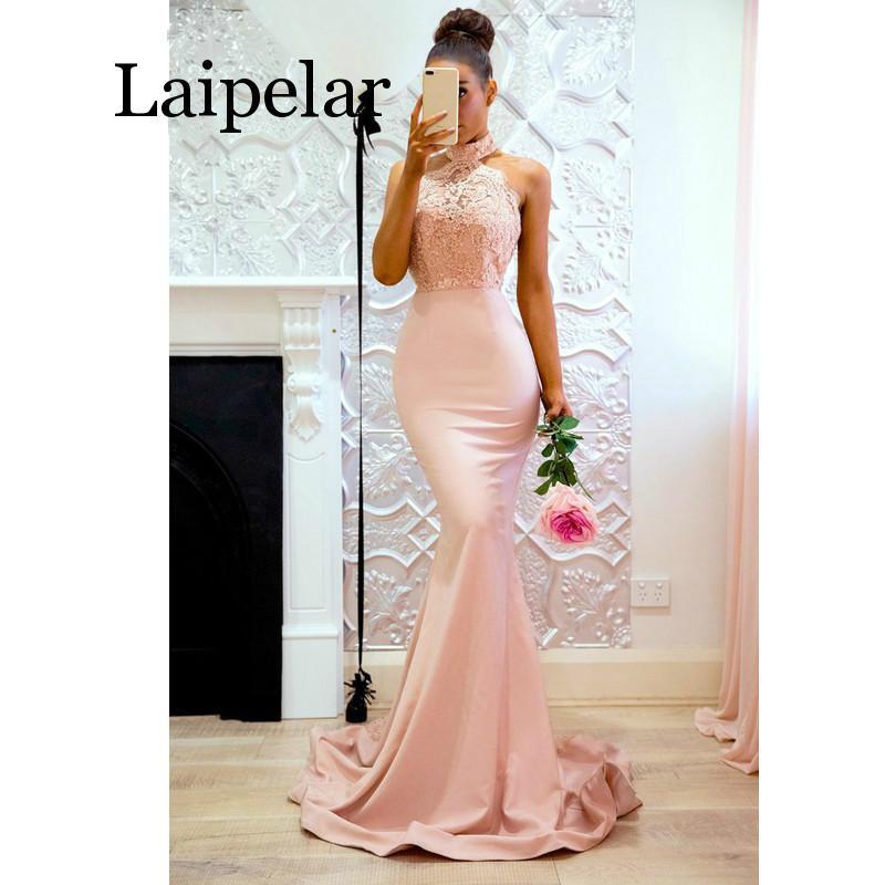 Laipelar-فستان طويل من الدانتيل للنساء ، فستان سهرة رومانسي بدون أكمام ، ياقة مستديرة ، طول الأرض ، ظهر مفتوح ، ملفوف ، ذيل السمكة