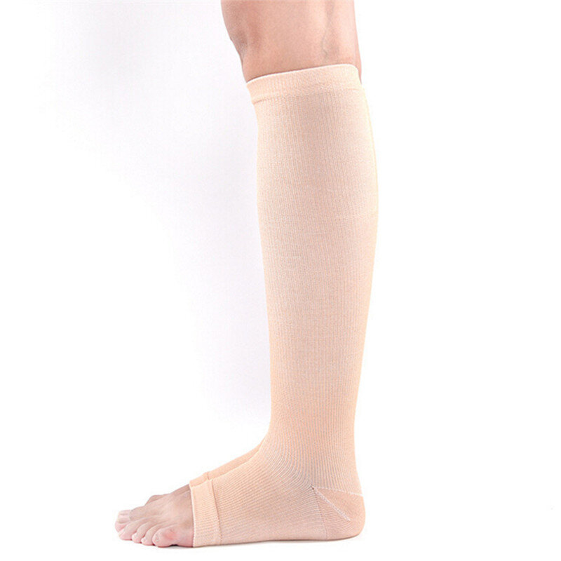 دعم مستوى ضغط الركبة عالية تلميح الجوارب الدوالي مفتوحة الجوارب الطبية مرنة