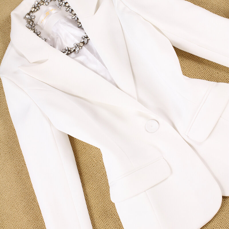 بدلة مكتب احترافية للنساء ، ملابس رسمية بيضاء مع بنطلون ، زي موحد أسود من قطعتين