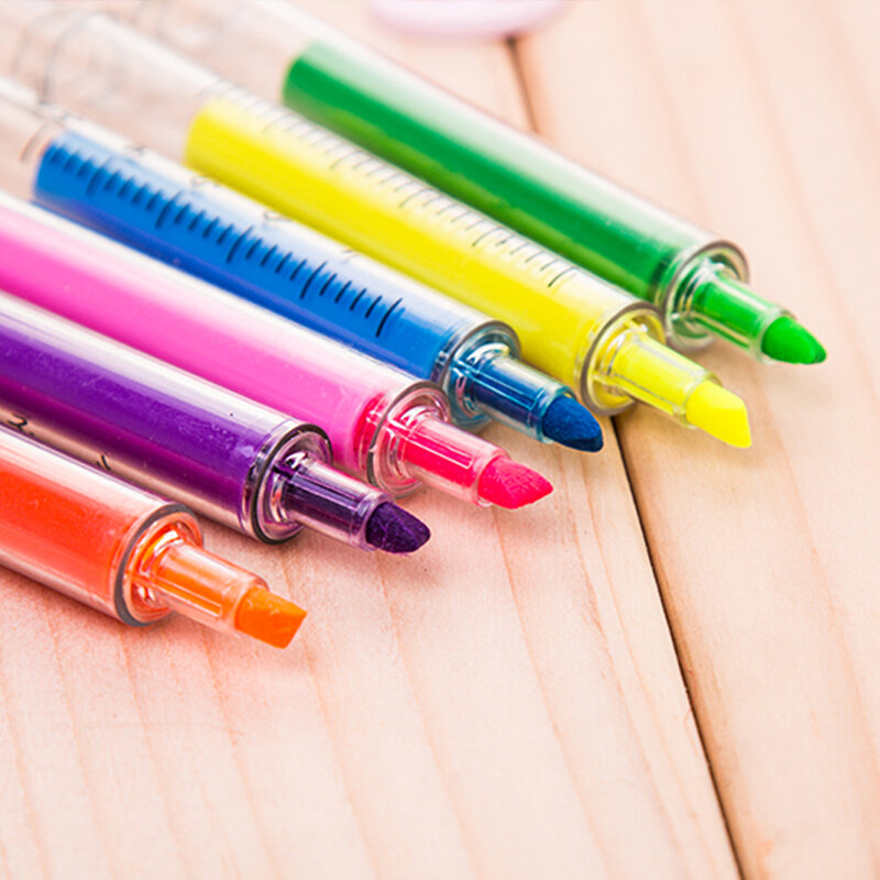 1 قطعة ستة لون السائل الجدة حقنة قلم القرطاسية لطيف حقنة هيغليغتر اللوازم المكتبية الطفل هدية