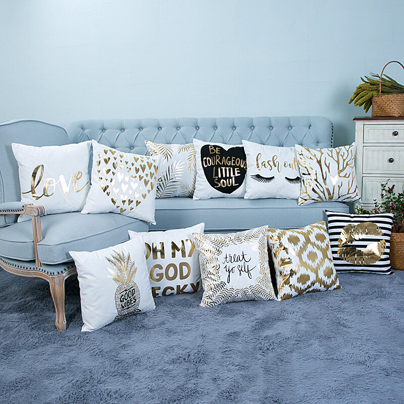 وسادة ذهبية على شكل أناناس وحب ، غطاء وسادة مزخرف للمنزل أو الأريكة ، 45 × 45 سنتيمتر