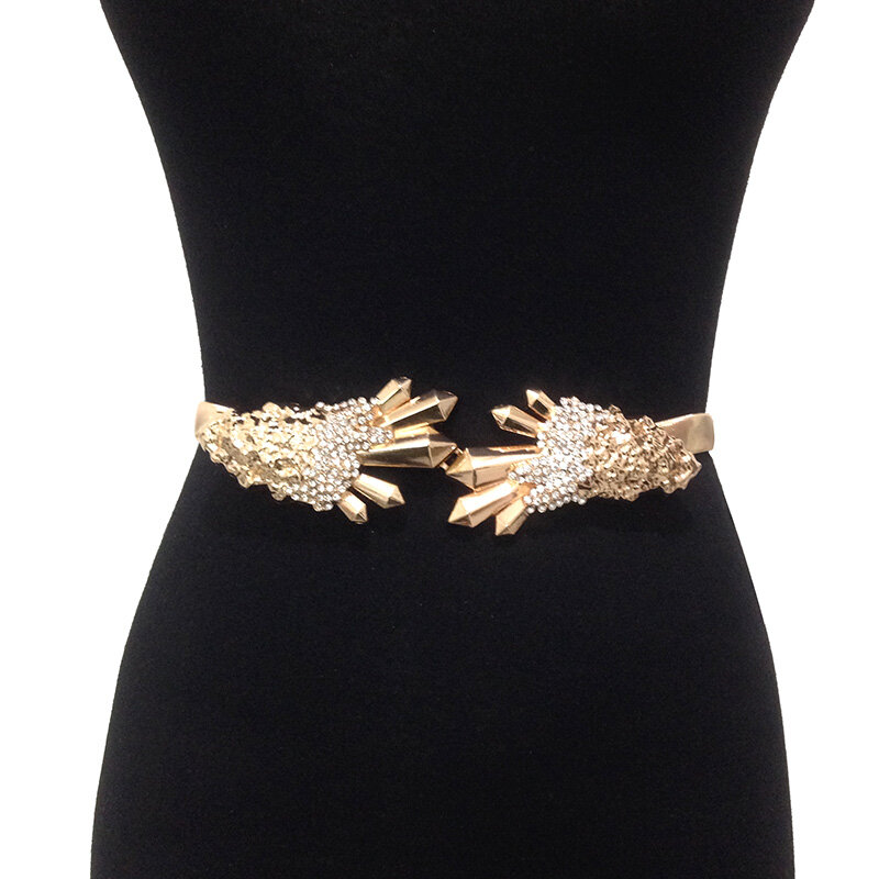 Bg-244 العصرية مصمم الذهب سلسلة حزام لفستان الفتيات الفاخرة حجر الراين مشبك الخصر تمتد الزفاف أحزمة للنساء على الانترنت
