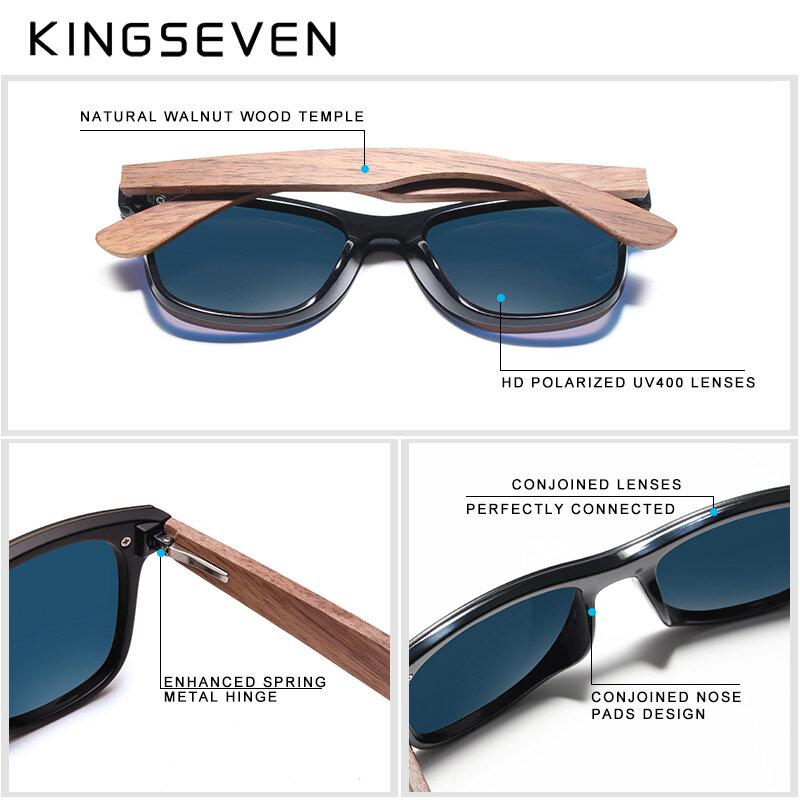 KINGSEVEN-الاستقطاب الجوز الخشب النظارات الشمسية للرجال والنساء ، حماية UV400 ، اليدوية نظارات الشمس ، جودة عالية