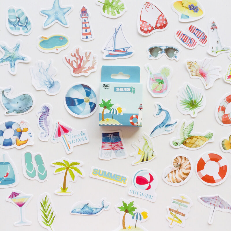 1 صندوق الصيف المحيط الشاطئ DIY بها بنفسك ملصقات بمادة لاصقة الزخرفية سكرابوكينغ ألبوم ألبوم عصا التسمية
