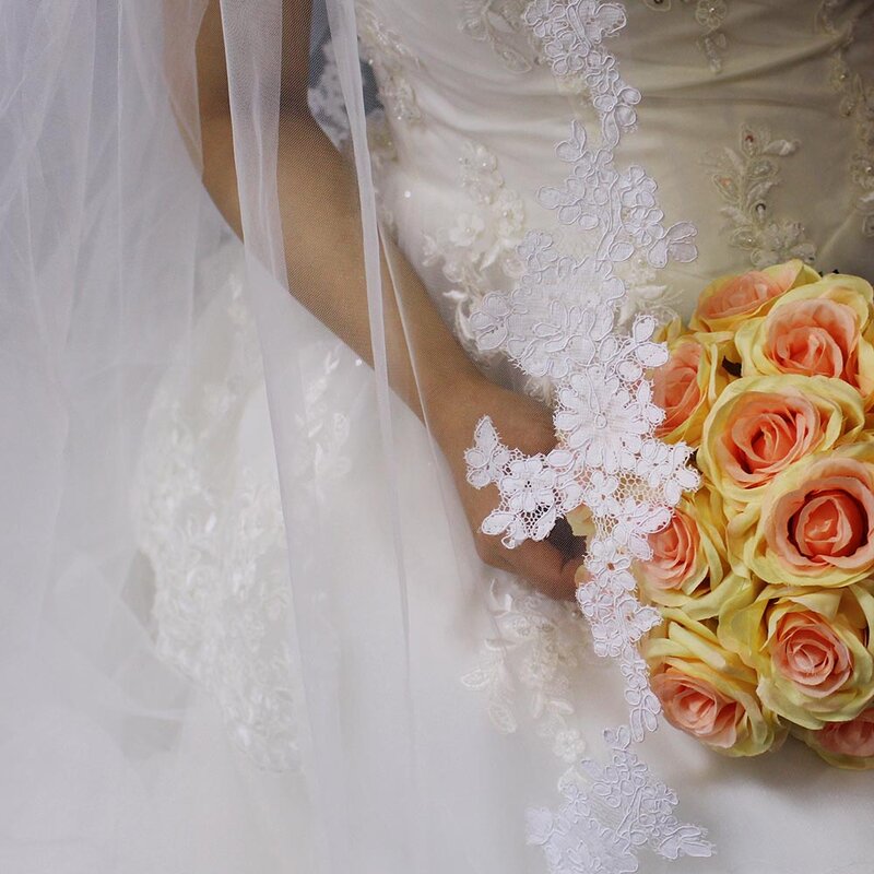 طرحة زفاف طويلة أنيقة مزينة بالدانتيل بطول 4 متر طبقة واحدة أبيض عاجي تول حجاب زفاف Welon Veu de Noiva