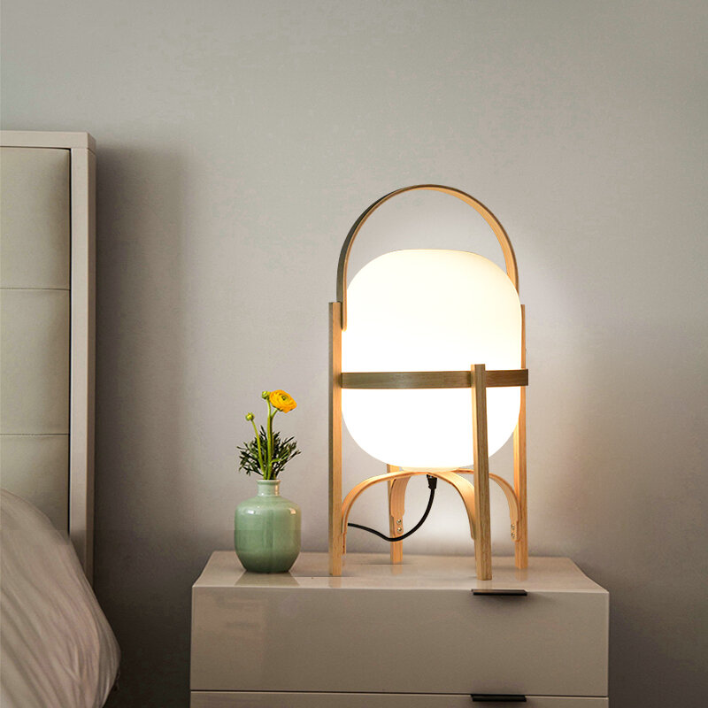اليابانية الخشب أباجورة مصنوعة من الزجاج نوم أباجورة E27 LED الدائمة ضوء المصباح لغرفة المعيشة دراسة الطاولة الإضاءة