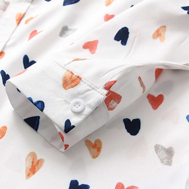 قميص نسائي بأكمام طويلة مع ياقة مطوية ، مجموعة جديدة ، بلوزة أنيقة متعددة الألوان مع طباعة قلب الحب ، T97503F