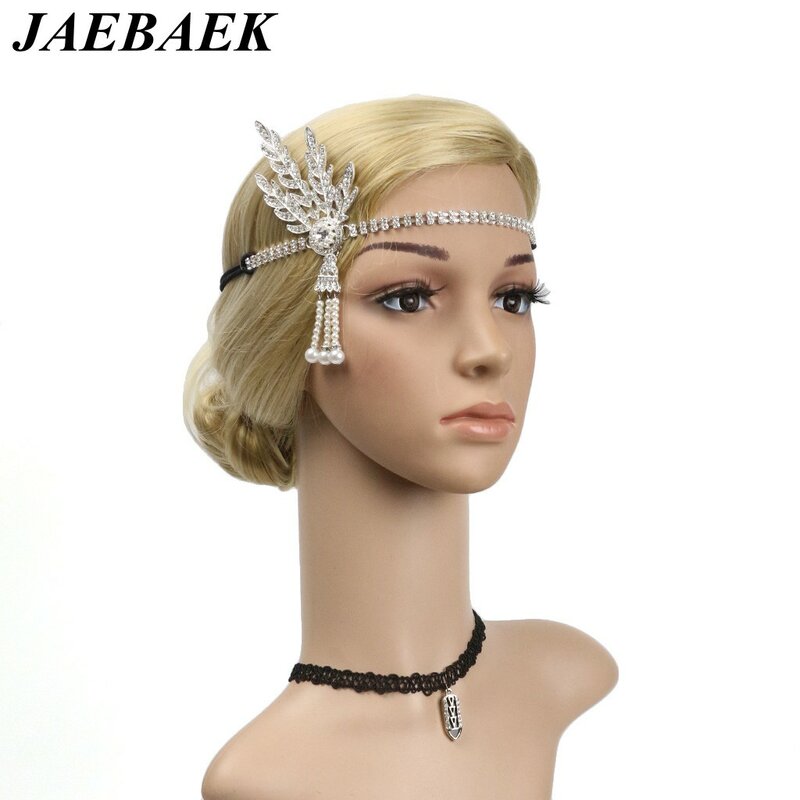 JAEBAEK-غطاء رأس على شكل ورقة غاتسبي العظيم ، ميدالية فنية مستوحاة من آرت ديكو ، مع خرز ، 1920's Flapper