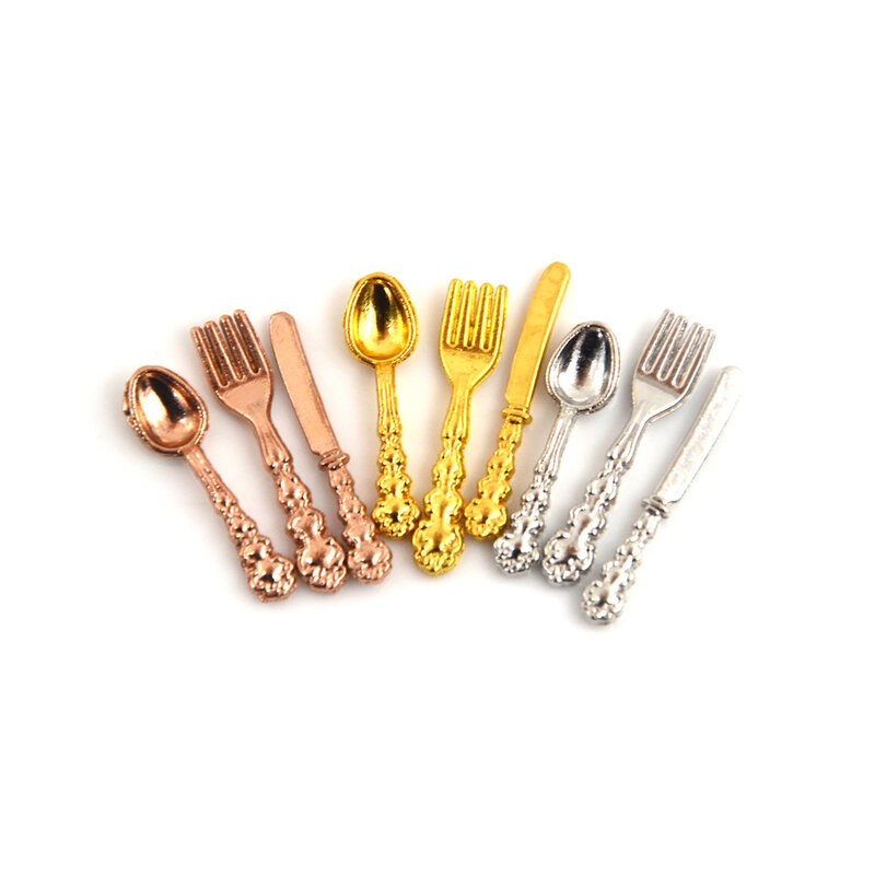أدوات مائدة مصغرة عتيقة ، أدوات مائدة صغيرة ، سكين ، شوكة ، ملعقة ، لعبة أطفال ، ديكور بيت الدمية ، 12: Miniatures لكل مجموعة