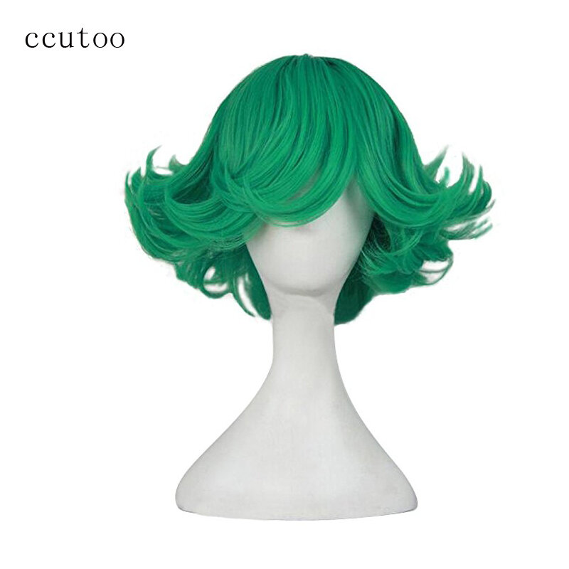 Ccutoo واحدة لكمة الرجل senritsu لا tatsumaki 12 "الأخضر مجعد قصير نصب حزب تأثيري الاصطناعية الشعر للإناث الباروكات