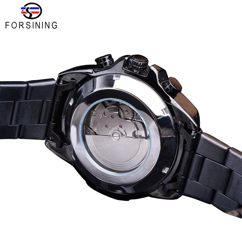 Forsining ساعة يد أوتوماتيكية للرجال, ساعة ميكانيكية من المعدن المقاوم للصدأ، أفضل علامة تجارية فاخرة، عسكرية ورياضية، بثلاثة تقويمات