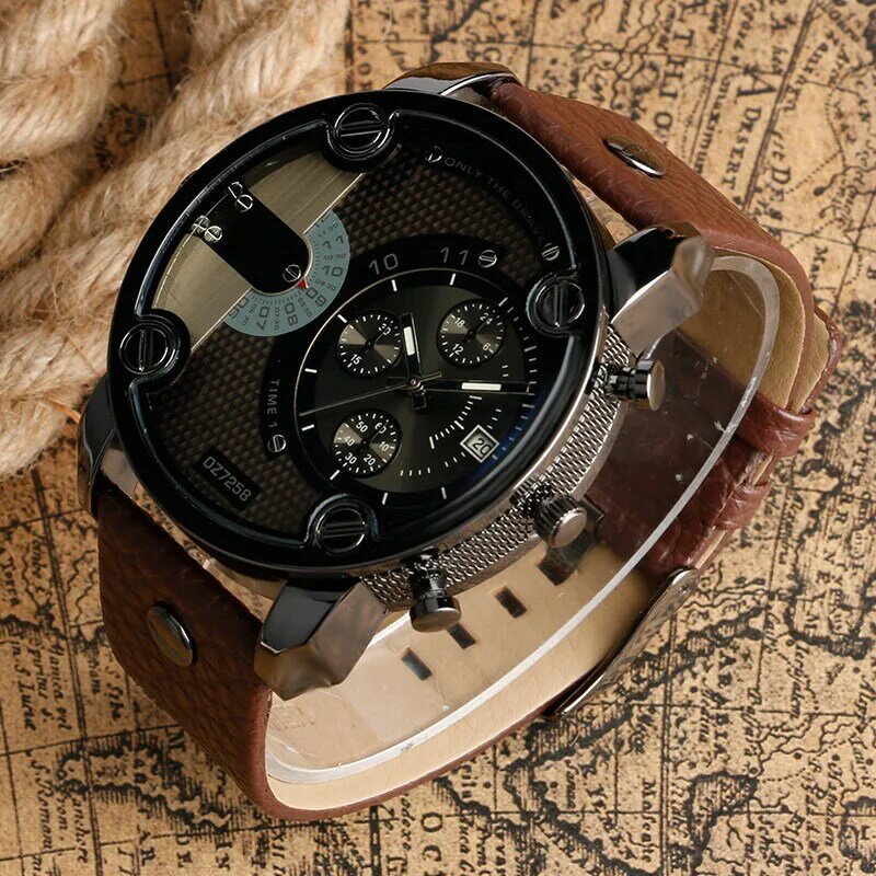 موضة ساعة رجالية الطلب الكبير الفولاذ المقاوم للصدأ حزام ساعة الرياضة العالمي ساعة معصم ساعة أسود اللون البني