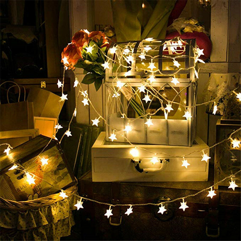 10 متر DIY بها بنفسك الجنية سلسلة عيد الميلاد أضواء السنة الجديدة ناتال الديكور نجوم ضوء شجرة عيد الميلاد جارلاند المنزل الحلي بطارية تعمل بالطاقة