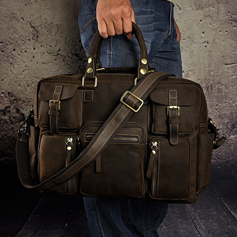 ريترو كريزي هورس جلد الرجال حقيبة يد الموضة حقيبة أعمال وثيقة تجارية حقيبة كمبيوتر محمول ذكر الملحق حقيبة حافظة 3061