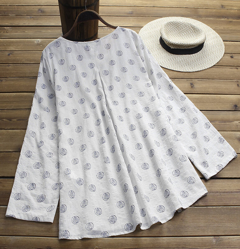 أنثى 2019 الربيع الصيف القطن و الكتان بلوزة مطبوعة بلوفر بأكمام طويلة قميص كبير الحجم S-5XL النساء قمصان نقطة قميص