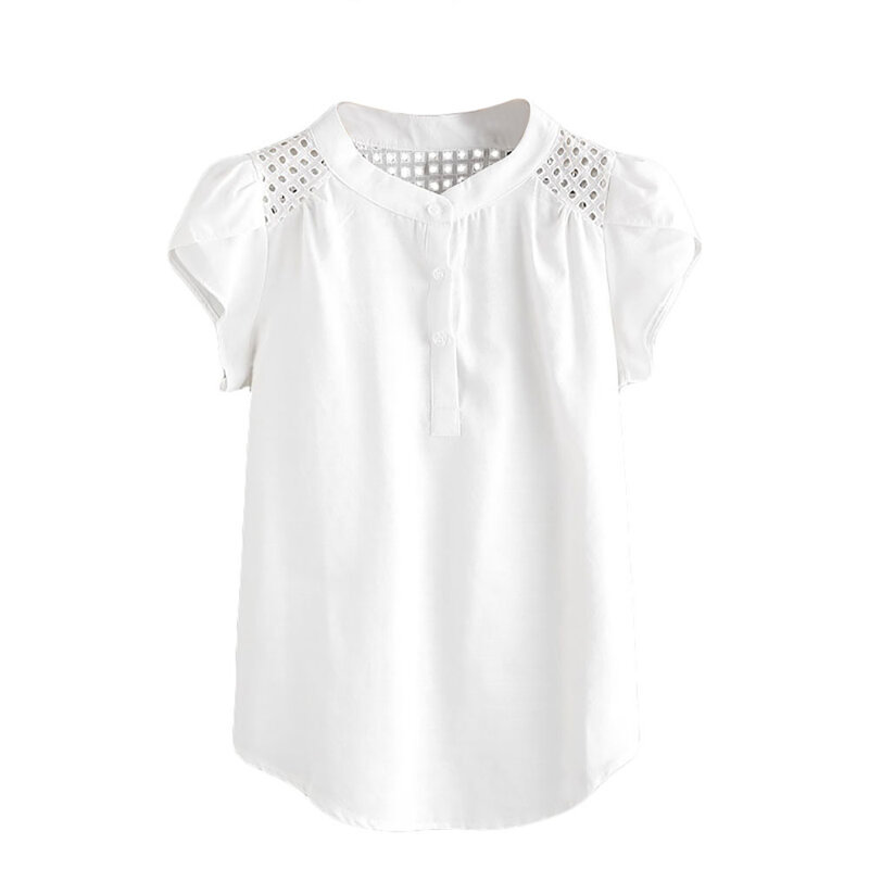 بلوزة نسائية بيضاء قميص بفتحة رقبة دائرية وأكمام قصيرة على شكل فراشة بلوزات نسائية غير رسمية بلوزات نسائية