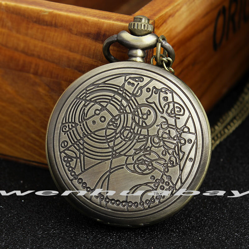 خمر البرونزية موضوع ساعة الجيب قلادة ساعة مع الرموز قلادة النساء الرجال هدية
