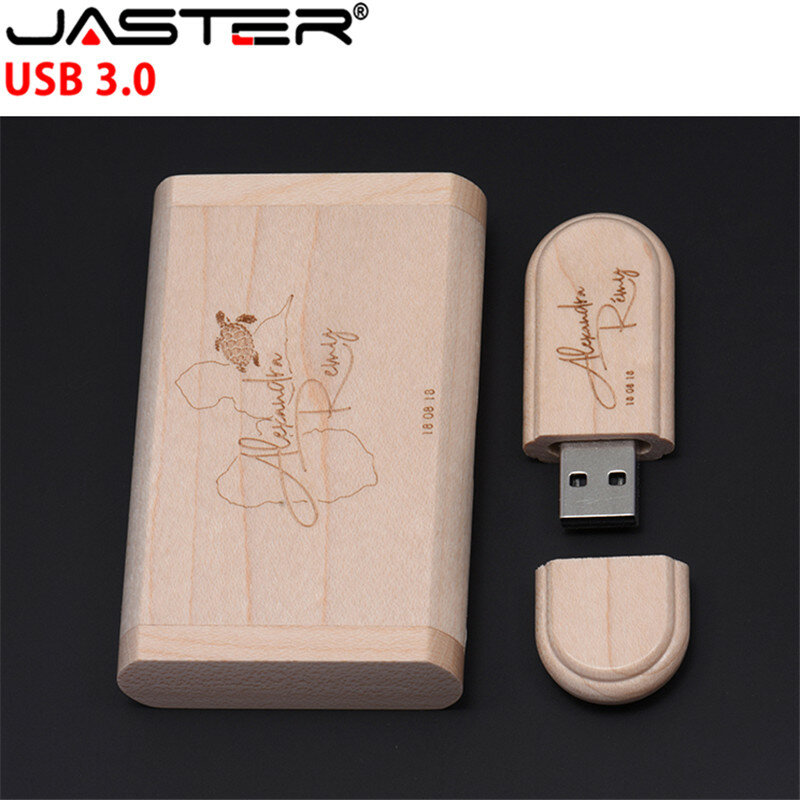 جاستر USB 3.0 شعار مخصص مجاني خشبي عالية السرعة usb + صندوق محرك فلاش usb ذاكرة عصا 4GB 8GB 16GB 32GB 64GB هدية الزفاف