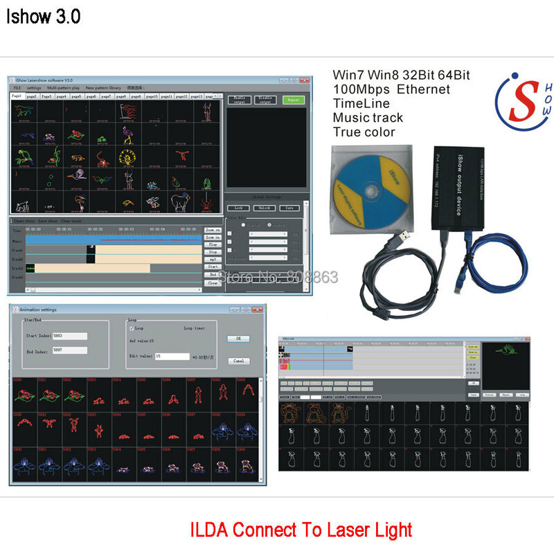 Eshiny iShow V3.0 الليزر عرض البرمجيات ILDA + RJ45 واجهة USB ل ديسكو DJ DMX بار ليزر مسرح ضوء مماثلة ل QUICKSHOW N8T92