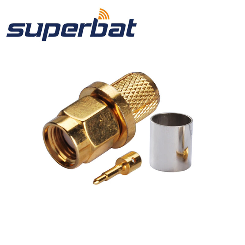Superbat 10 قطعة SMA تجعيد ذكر مستقيم لكابل 50-5 مطلية بالذهب RF موصل محوري