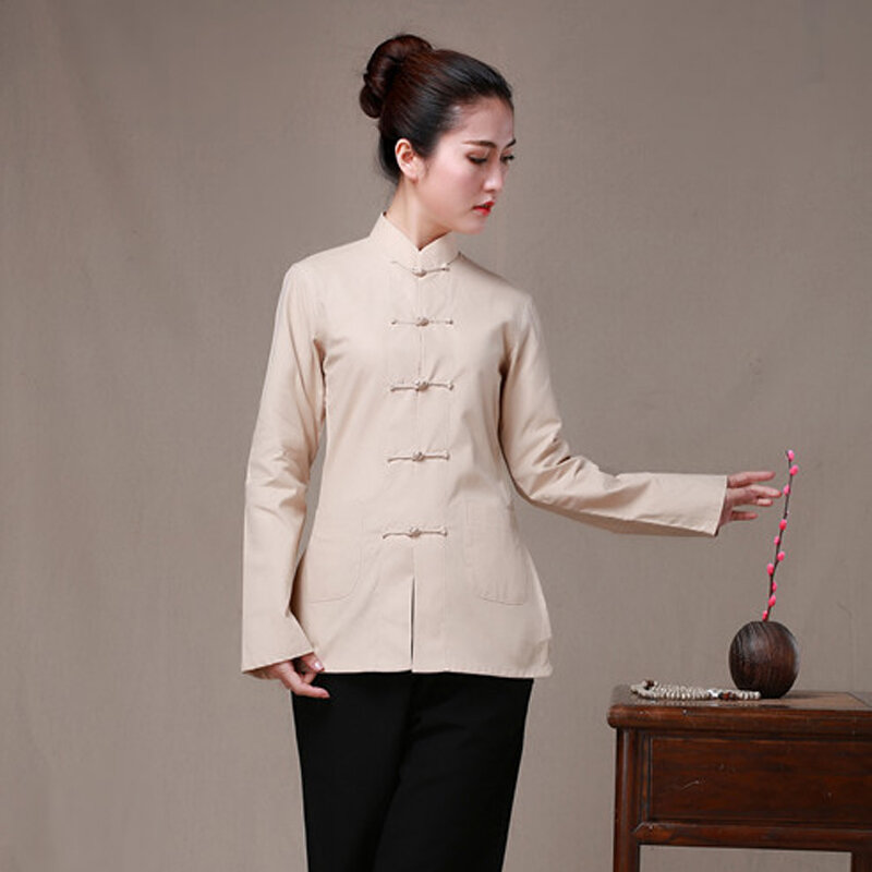 زي تنغ صيني تقليدي مصنوع من القطن 100% ملابس نسائية زي الكونغ فو قمصان قصيرة الأكمام بلوزات وبلوزات نسائية