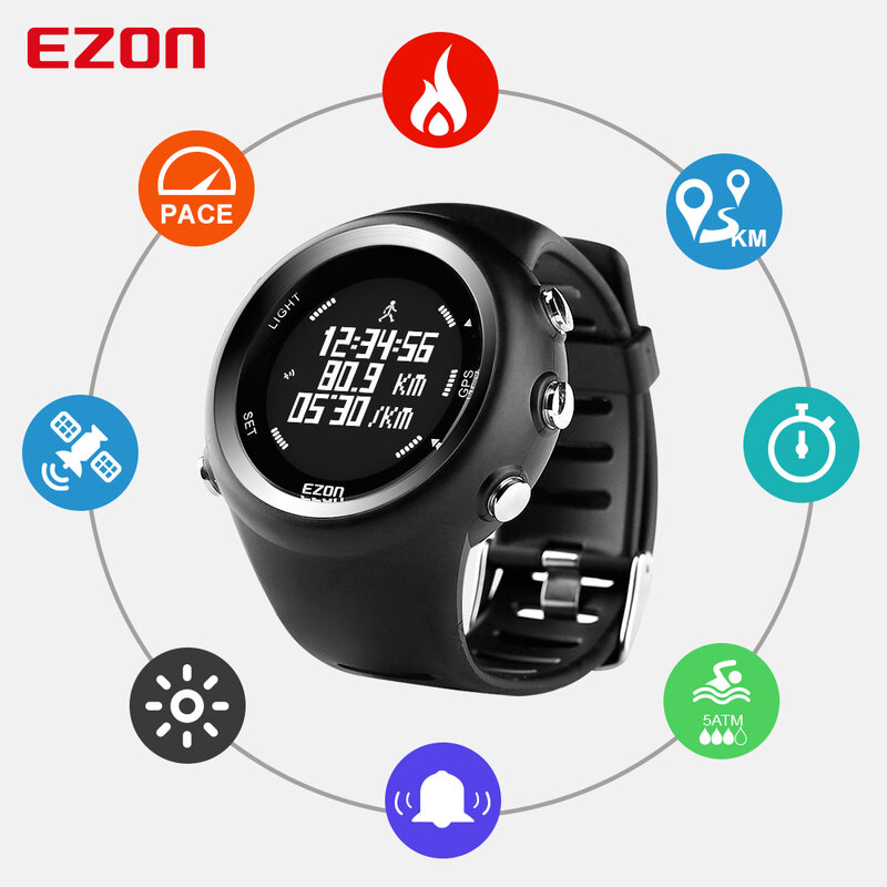 الرجال الرقمية ساعة يد رياضية لتحديد المواقع تشغيل ساعة مع سرعة وتيرة المسافة حرق السعرات الحرارية ساعة توقيت 50 متر مقاوم للماء EZON T031